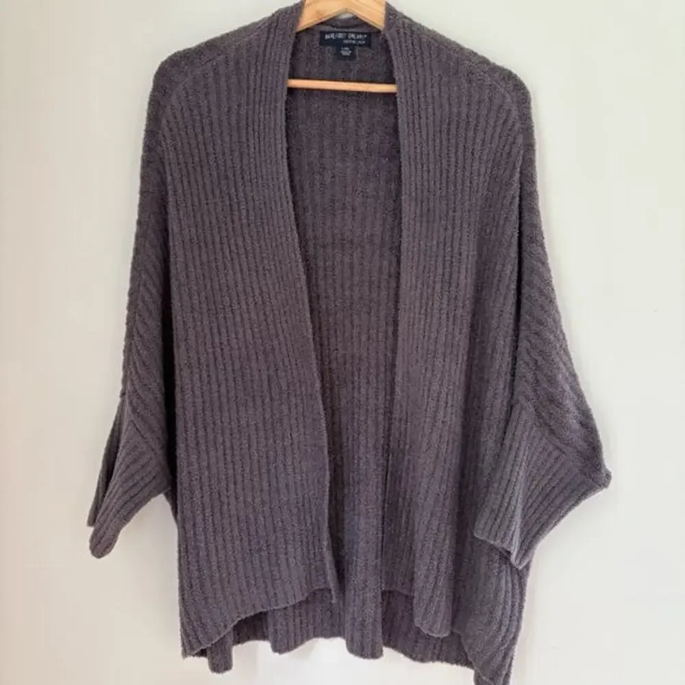 BAREFOOT DREAMS Open Front Cardigan Sweater Cozychic Lite Purple/Gray Cozy L/XL